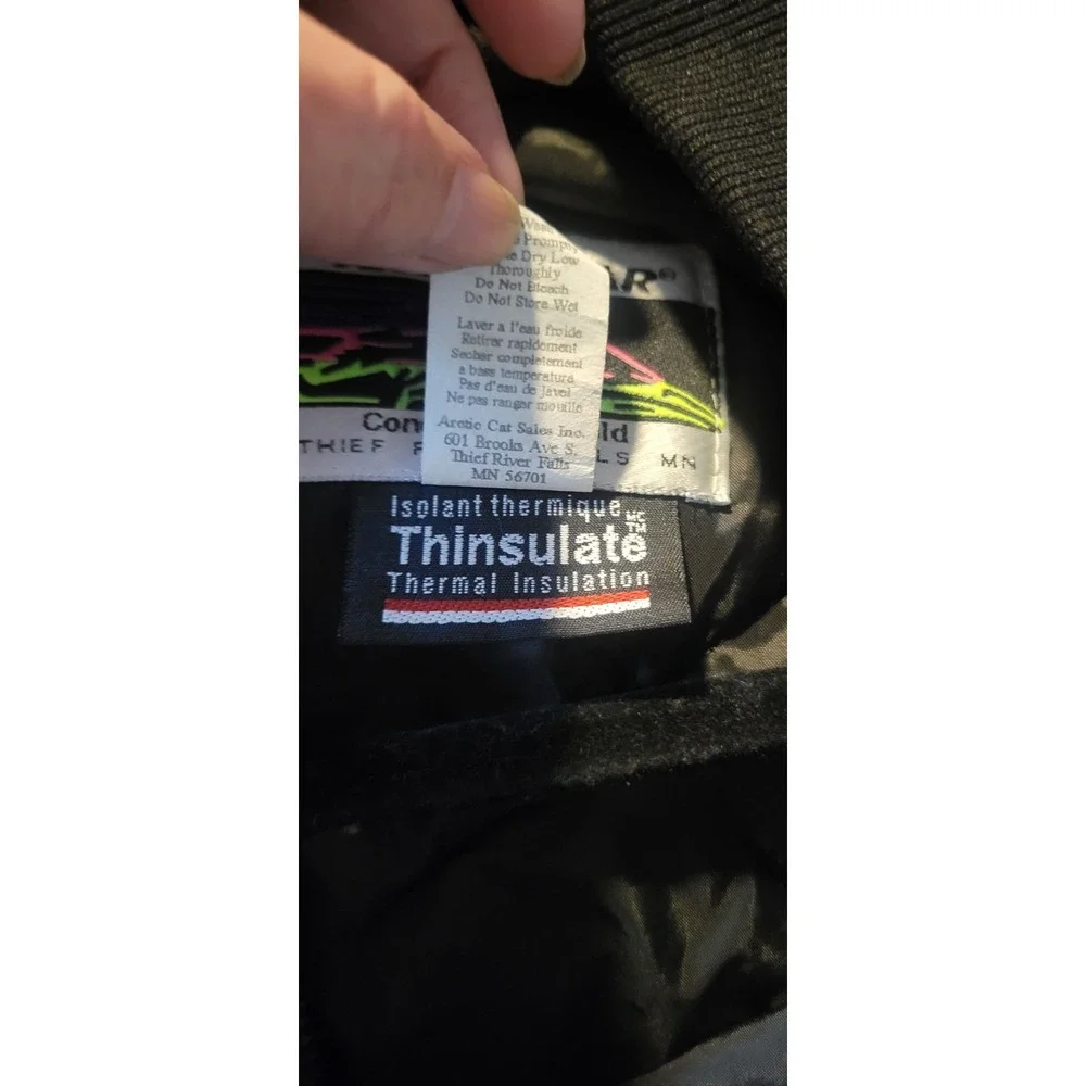 Vintage 80s Arctic Cat Zip Up Bomber Jacket LT BLACK Embroidered Nylon